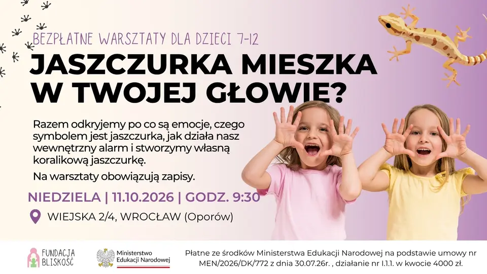 Bezpłatne warsztaty dla dzieci "Jaszczurka mieszka w mojej głowie?"