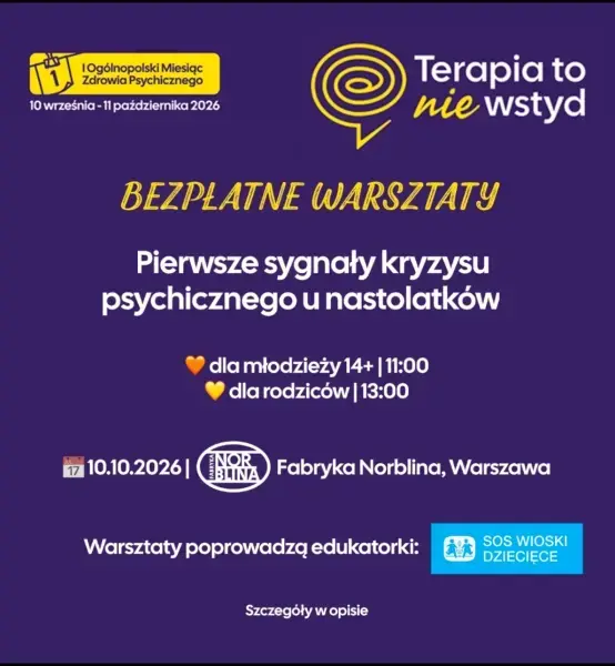 BEZPŁATNE WARSZTATY - Pierwsze sygnały kryzysu psychicznego u nastolatków
