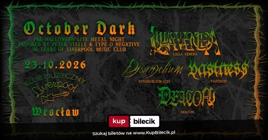 October Dark: Pre-Halloween Live Metal Night: Lilla Veneda, Dysangelium, Vastness i Deacon