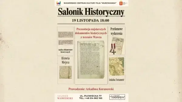 Salonik Historyczny: Prezentacja najstarszych dokumentów historycznych z terenów Wawra Prowadzenie: Arkadiusz Kuranowski