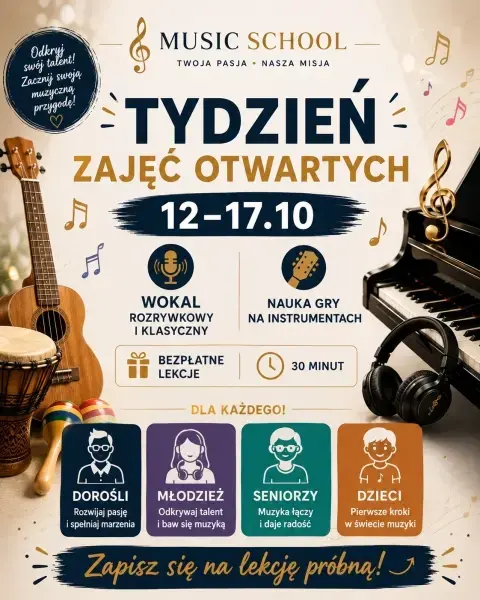 Tydzień Zajęć Otwartych - bezpłatne lekcje wokalu i nauki gry na instrumentach